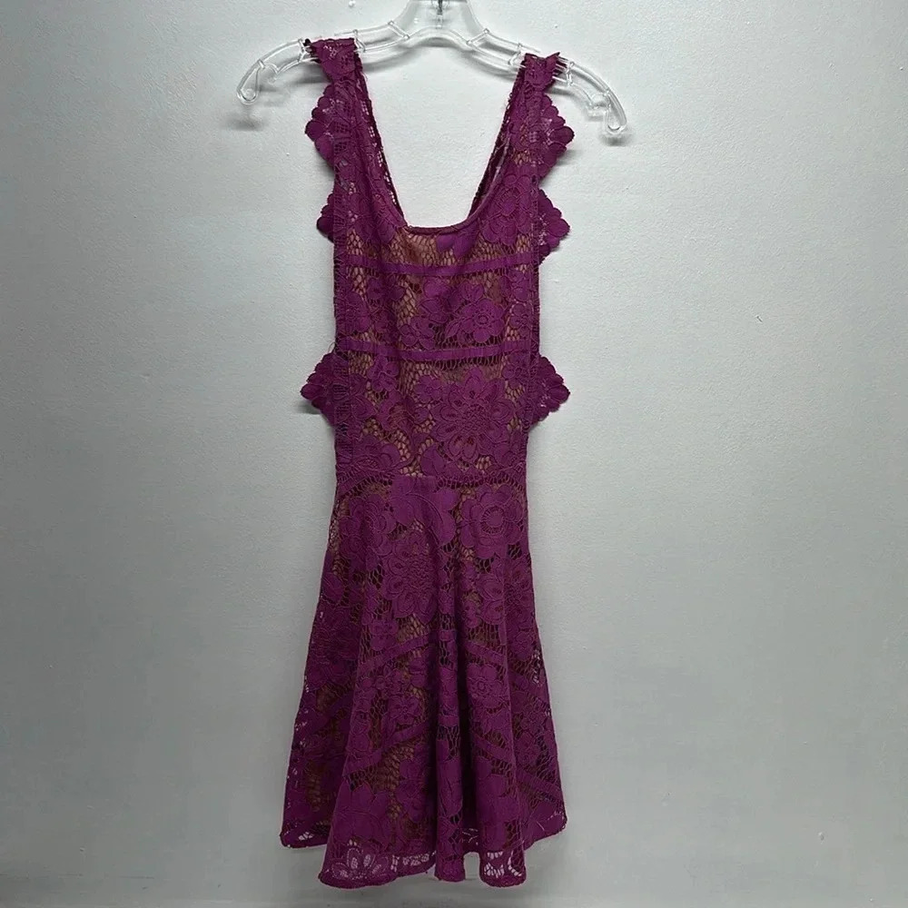 For Love & Lemons Gianna Apron Mini Dress Floral Lace Sleeveless Open Purple XS - Picture 2 of 13